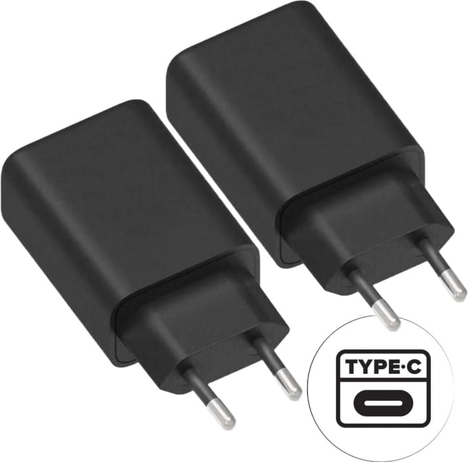 2-Pack Adapter usb C - 20w - Snellaadfunctie - Compact - Naadloos Design - Snel en Gecertificeerd - Zwart