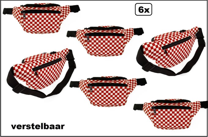 6x Brabant Heuptasje verstelbaar - rood/wit - Carnaval thema feest optocht