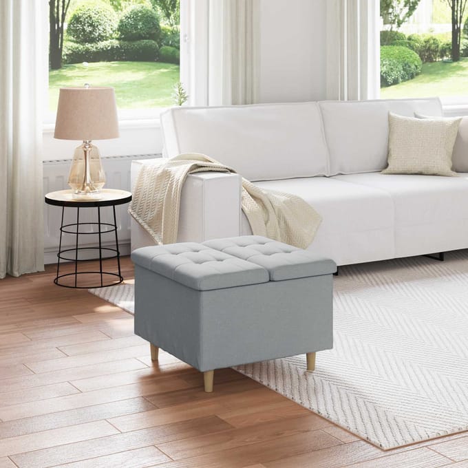 vidaXL - Ottoman - met - opslag - Lichtgrijs - 60 - x - 60 - x - 45 - cm - Stof