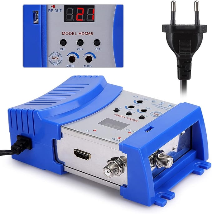 Jectse HD Modulator, Digital HDMI Modulator HDM68, Accessories for Computer with VHF/UHF Frequency, with Adjustable Output Level, Adjustable Audio Output Level, Digital Display with Channel