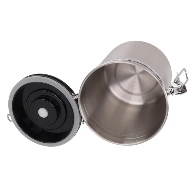 Boîte à café 1,5L Récipient à café avec cuillère Doseur Suivi de la date Acier inoxydable Polyvalent Hermétique Silver gray