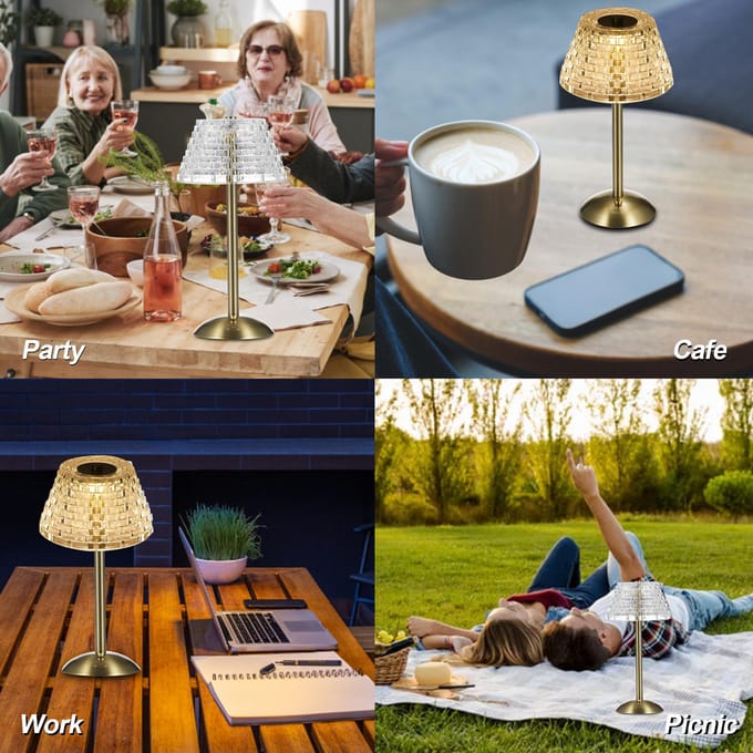 LED Draadloze Tafellamp Oplaadbare Bureaulamp Touchbediening 3 Lichtkleuren Traploos goud