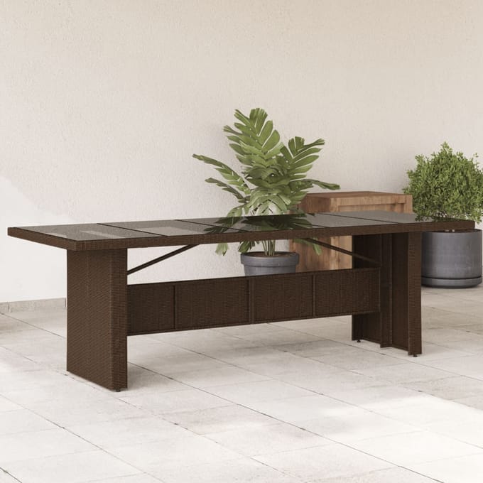 vidaXL - Tuintafel - met - glazen - blad - 240x90x75 - cm - poly - rattan - bruin