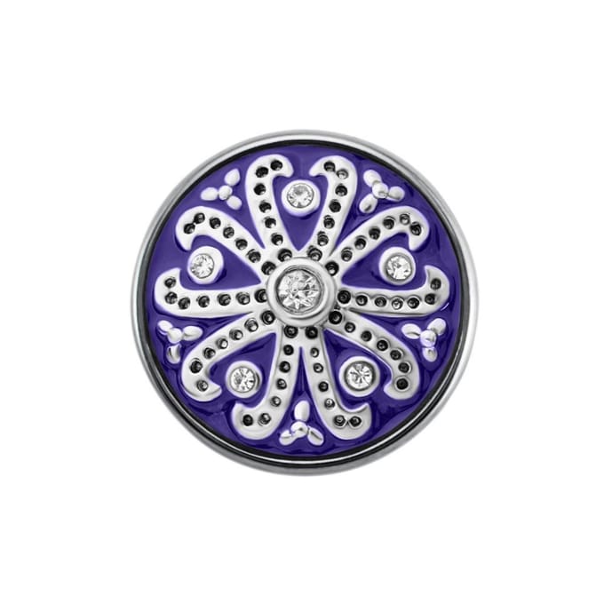 Quiges - Dames Click Button Drukknoop 18mm Ornament Bloem Mandala Paars - EBCM315