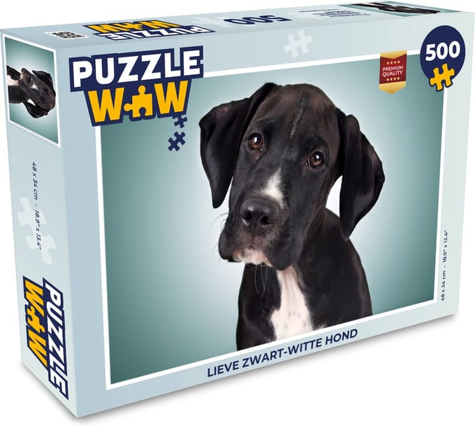 Puzzel Lieve zwart-witte hond - Legpuzzel - Puzzel 500 stukjes