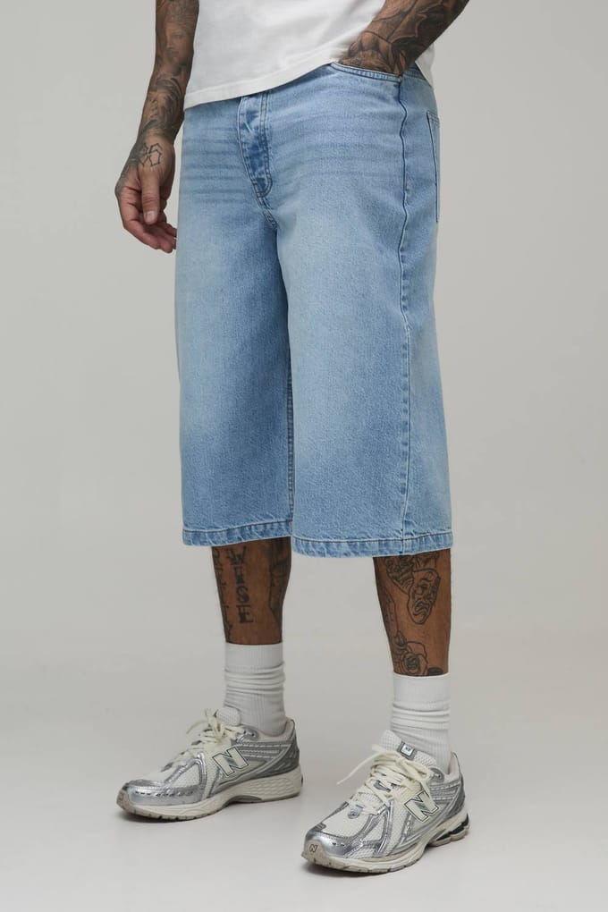 Tall Essential Longline Denim Jorts | Light Blue | Size 46