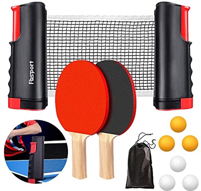 Professionele tafeltennisset met 2 batjes, intrekbaar net en 6 ballen