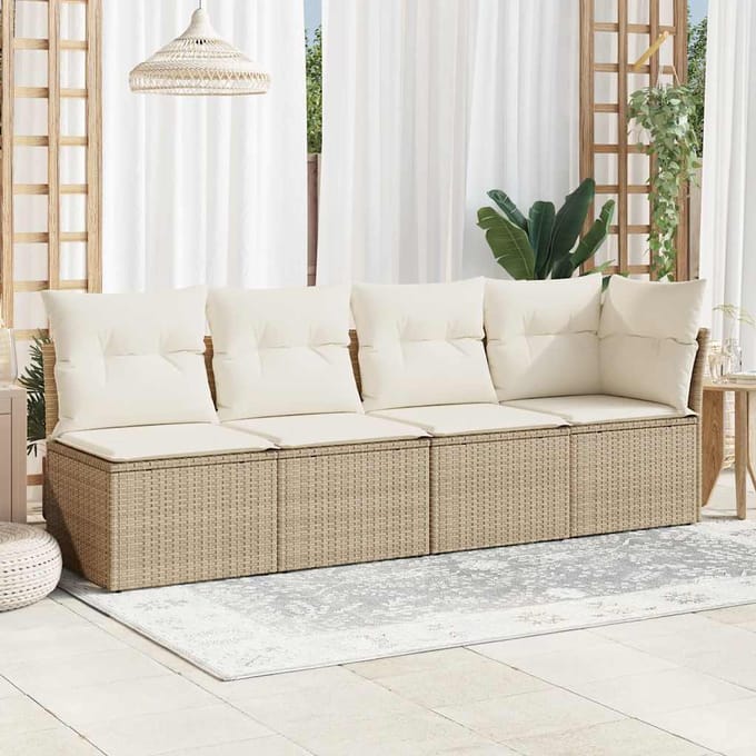 vidaXL - Tuinbank - 4-zits - met - kussens - poly - rattan - beige