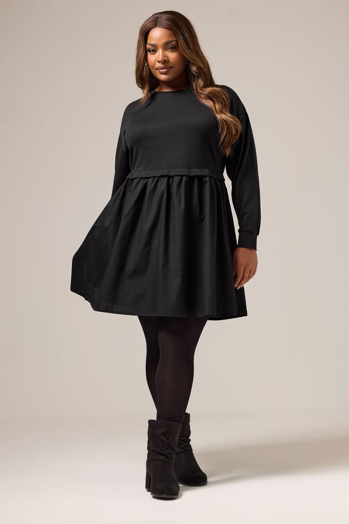 Yours Zwarte 2In1 Poplin Jumperjurk Size 44