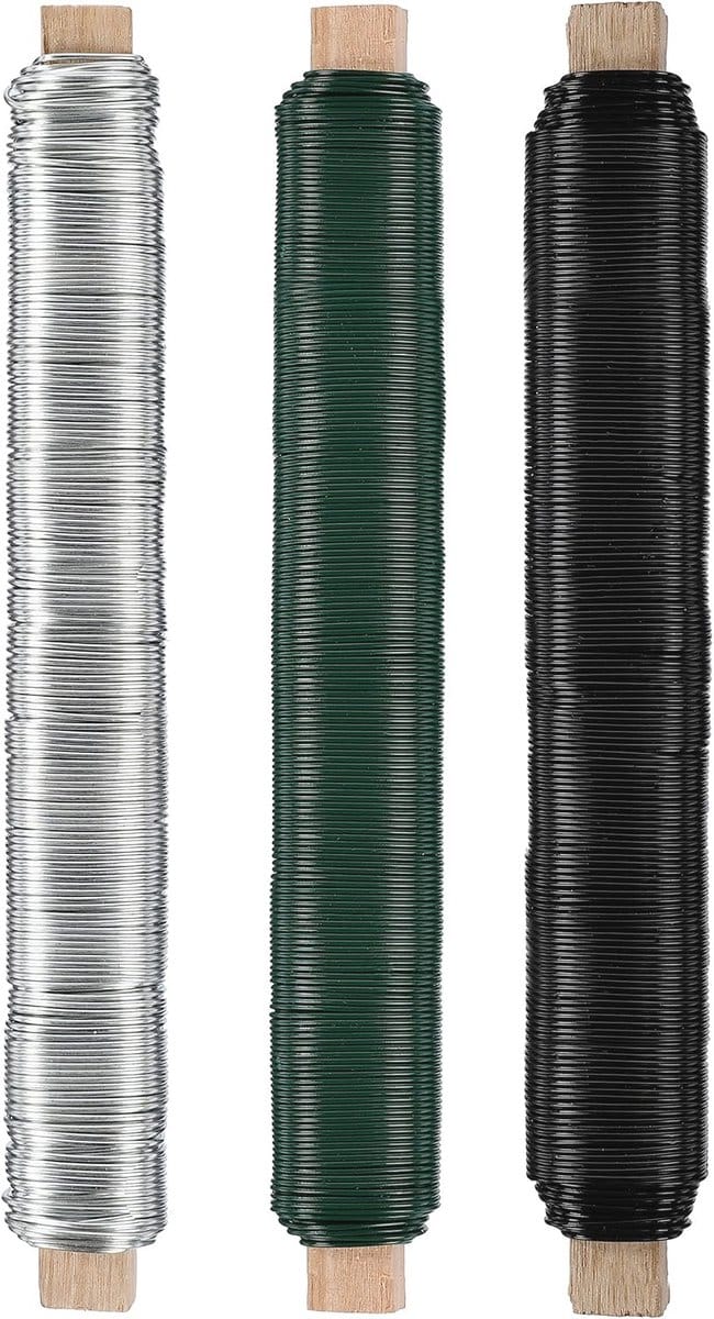 Bloemendraad knutseldraad set - 3 stuks wikkeldraad 0,65 mm x 38 m - Groen Zilver Zwart