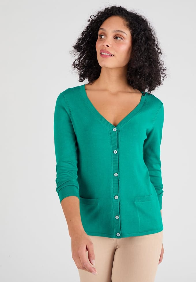 Damart - Cardigan met knopen, fijn tricot - Dames - Groen - S