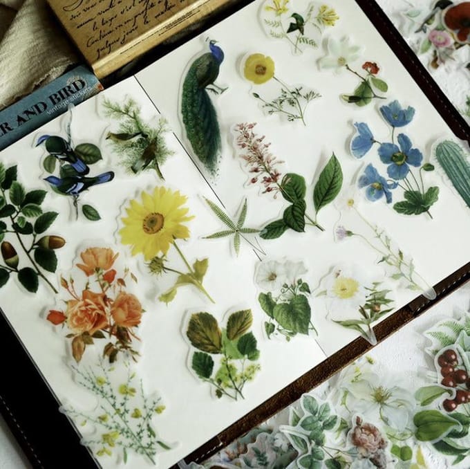 56 Vintage Flora & Fauna Vellum Stickers - Meer Leuks