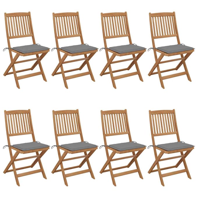vidaXL - Inklapbare - stoelen - 8 - st - met - kussens - massief - acaciahout