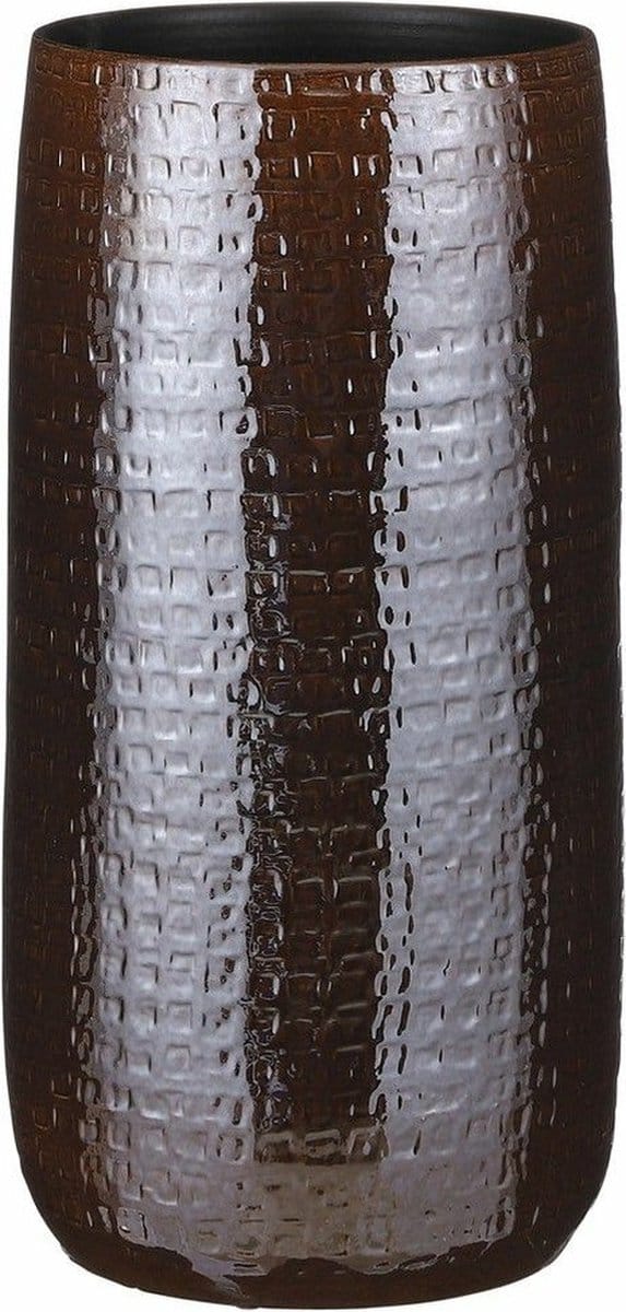 Mica Decorations Bloemenvaas - keramiek - bruin - relief patroon - D25 x H50 cm