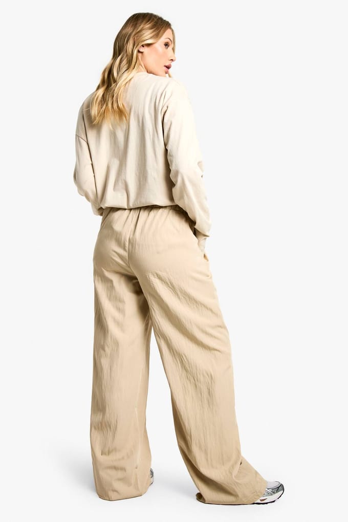 boohoo Dames Zwangerschapsbroek van nylon met elastische, wijde pijpen | Steen | Maat: 42