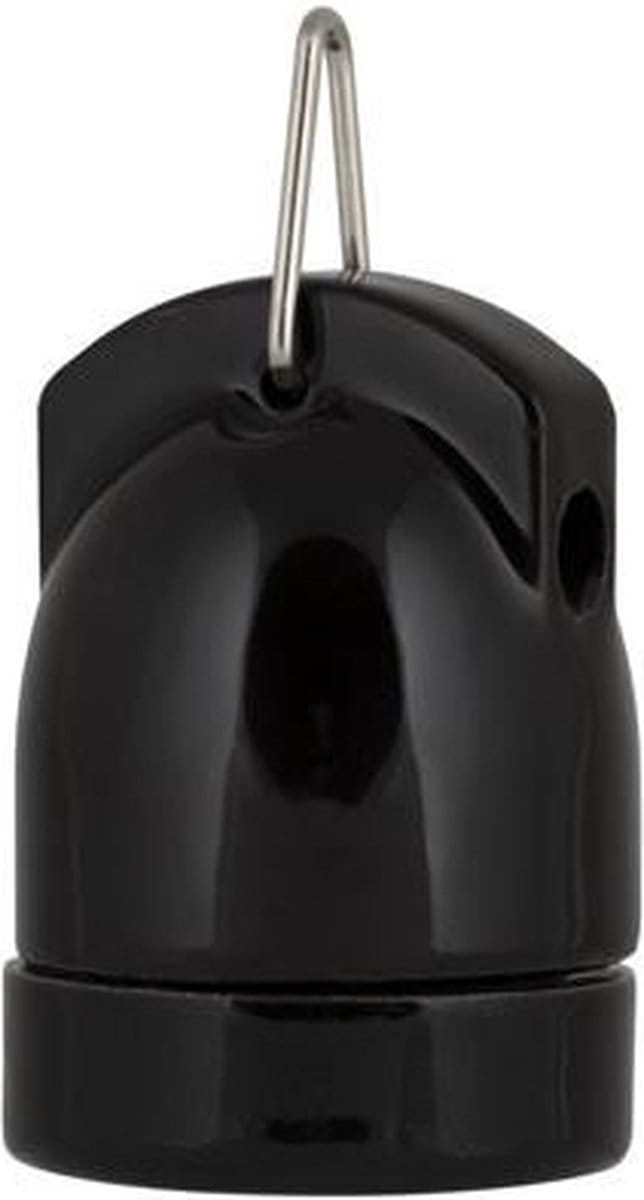 Bailey fitting porselein E27 zwart + haak