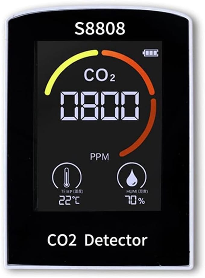 CO2 Meter - Luchtkwaliteit Sensor - Binnenklimaat Meten - 4-in-1 Functies - 400-5000ppm - Zwart Wit