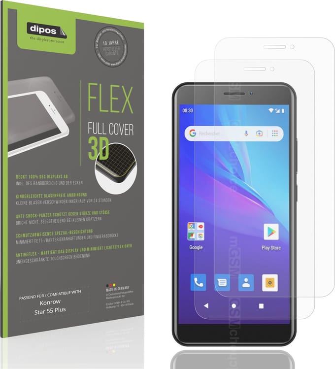 dipos FLEX – 2x Matte Screenprotector geschikt voor Konrow Star 55 Plus | Volledige Schermbescherming | Case-Friendly