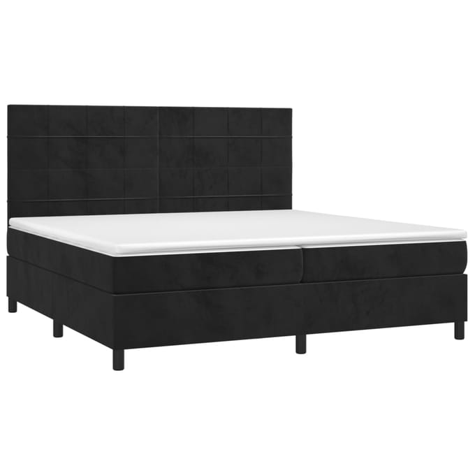 vidaXL - Boxspring - met - matras - en - LED - fluweel - zwart - 200x200 - cm