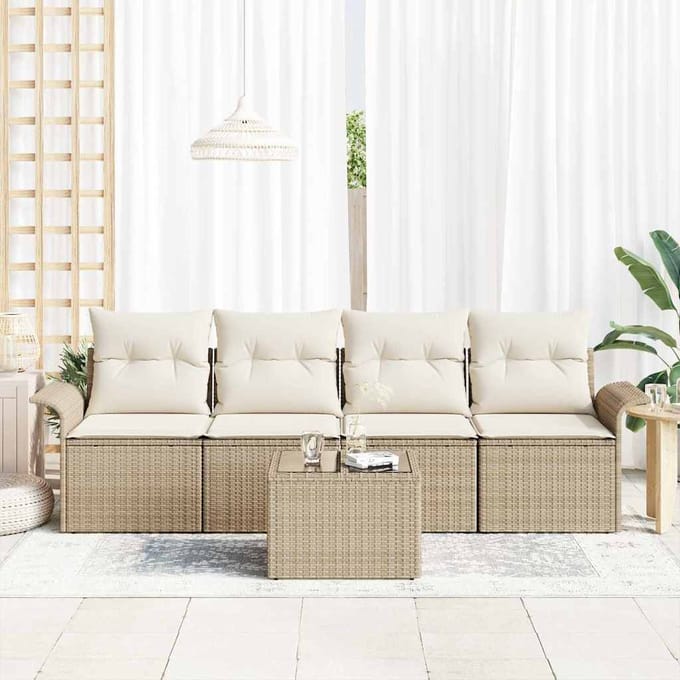 vidaXL - Tuinbank - Set - 5 - st - Beige - en - Crème - poly - rattan