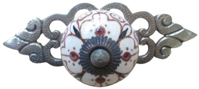 Patterned Cabinet Knob with Antique Brass Back Plate