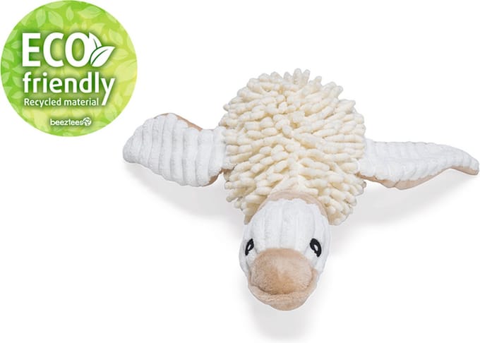 Beeztees Eend Jago - Hondenspeelgoed - Fleece - 100% Gerecycled - Beige - 33x33x9 cm