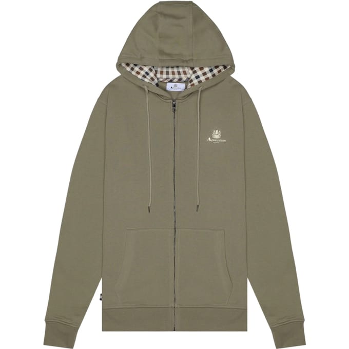 Aquascutum Active Small Logo Full Zip Up Army Green Hoodie