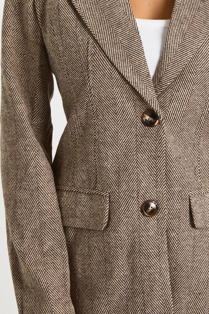 boohoo Dames Oversized enkelrijige blazer met visgraatmotief | Bruin | Maat: 36