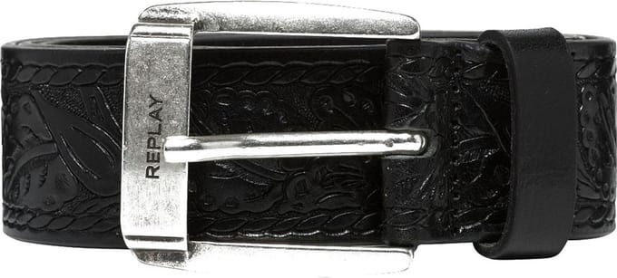 REPLAY Leren Riem Belt W90 Black Zwart