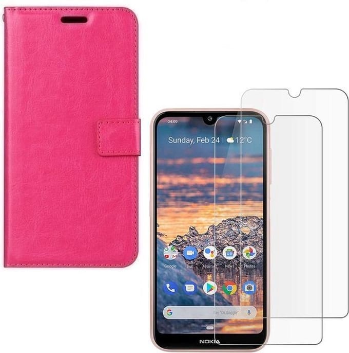 Nokia 3.2 Portemonnee hoesje roze met 2 stuks Glas Screen protector