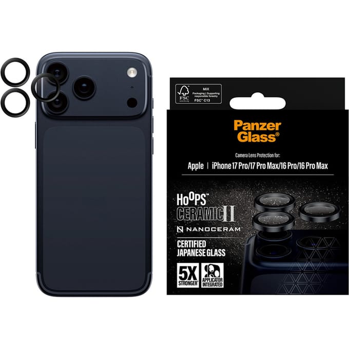 PanzerGlass Hoops® Ceramic II Camera Lens Protector iPhone 17 Pro | iPhone 17 Pro Max | iPhone 16 Pro | 16 Pro Max