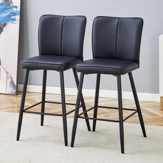 MODFU Barkrukken Set Van 2 - Ergonomische Rugleuning - Voetensteun - Modern - Metaal - Zwart