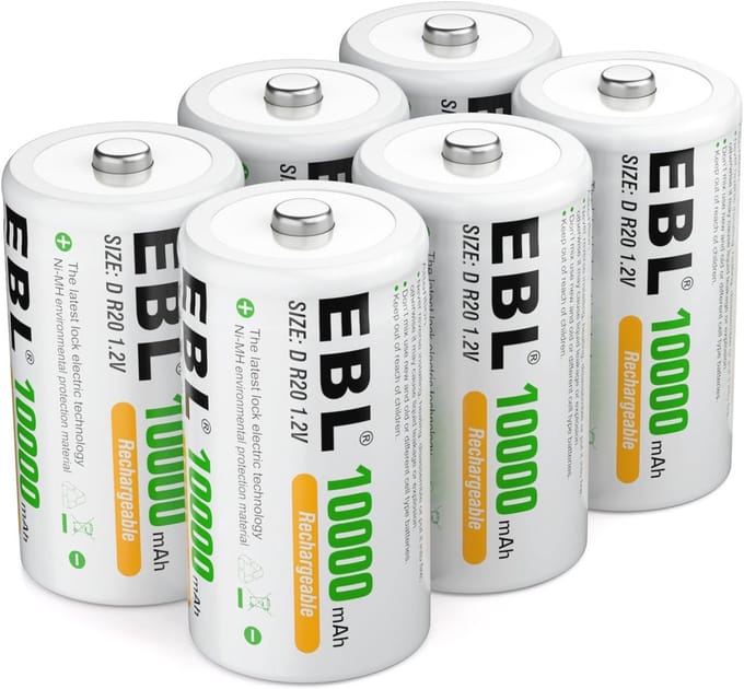Oplaadbare NiMH Batterie D 10.000 mAh - 6 Stuks