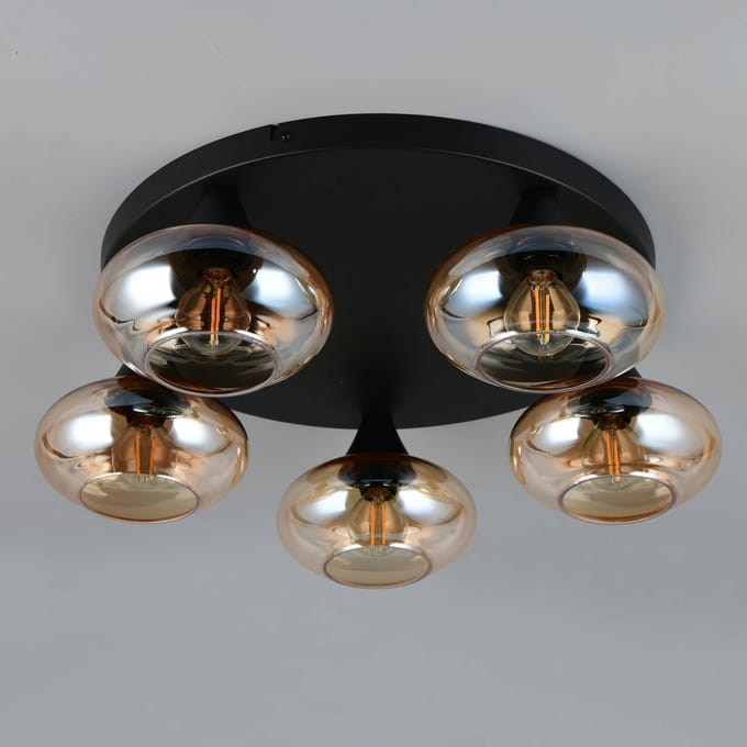REALITY DIVINA - Plafondlamp - Amber - excl. 5x E14 4 W - Plafondbevestiging