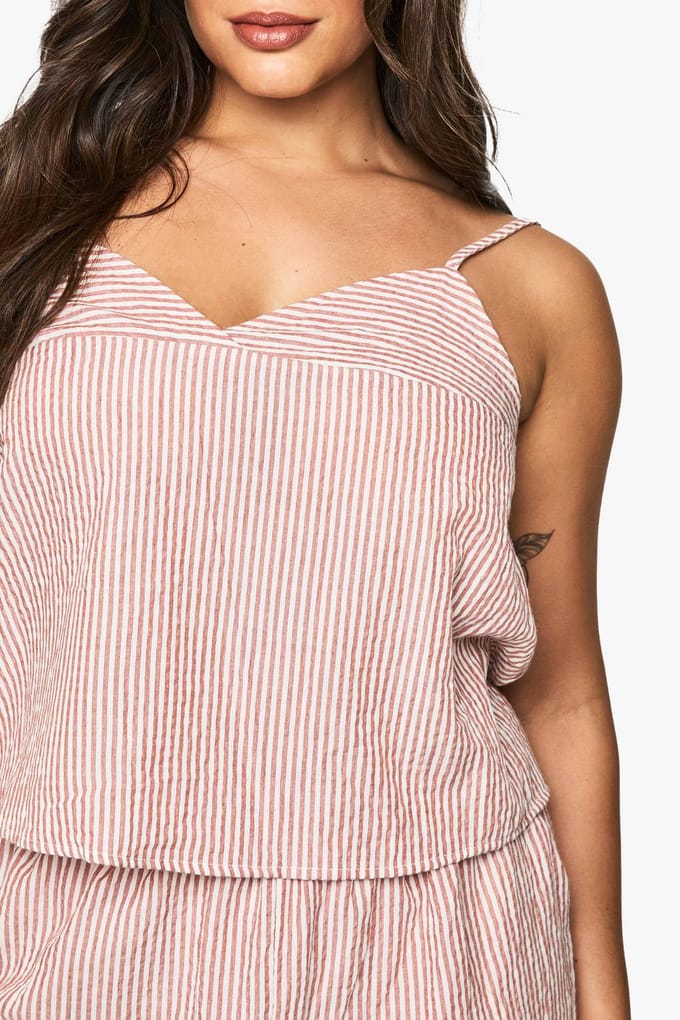 boohoo Dames Plus Gestreepte Geweven Top | Terracotta | Maat: 44