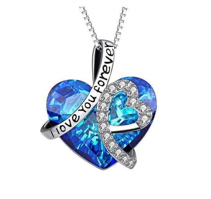 Zilver Blauwe Liefdes Hartje met Swarovski® Kristal - Lengte 45cm