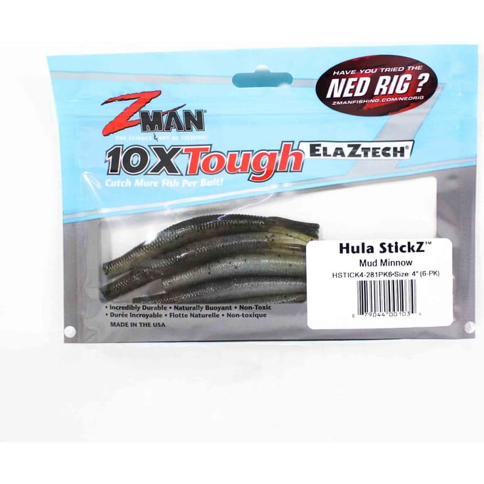 Zman Zacht kunstaas Hula Stickz 4 Inch 6/Pack Mud Minnow (1034) white