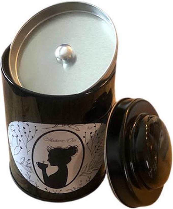 Madame Chai - thee blik - bewaar blikje - 150 gram blik zwart - extra vers klepje - theeblik
