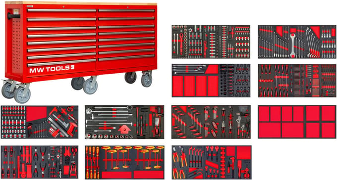Gevulde extra brede gereedschapswagen MEGA EV XXL 782-delig MW Tools MWE999G6A
