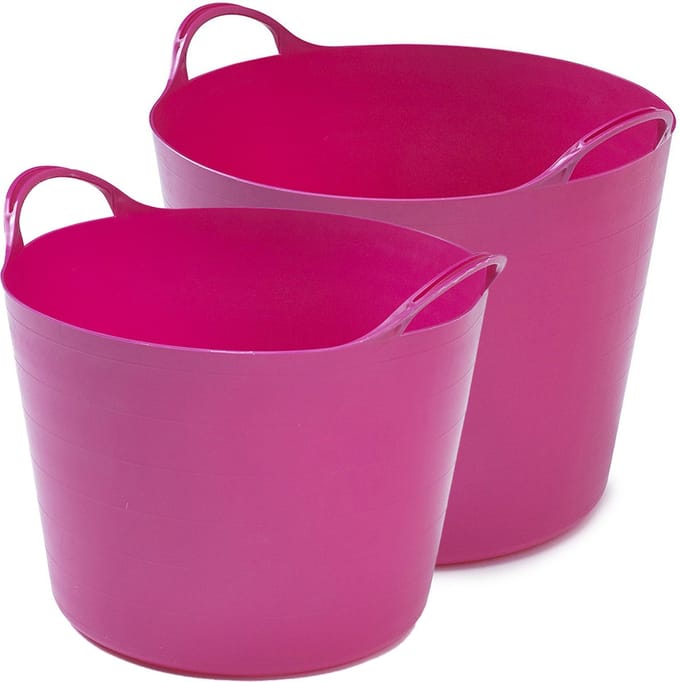 Whitefurze Flexibele emmers - 2x stuks - 26 liter en 39 liter - roze