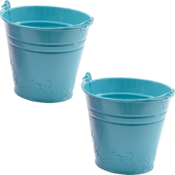Decoris bloempot/plantenpot bloemen relief - zink - D11 cm - blauw