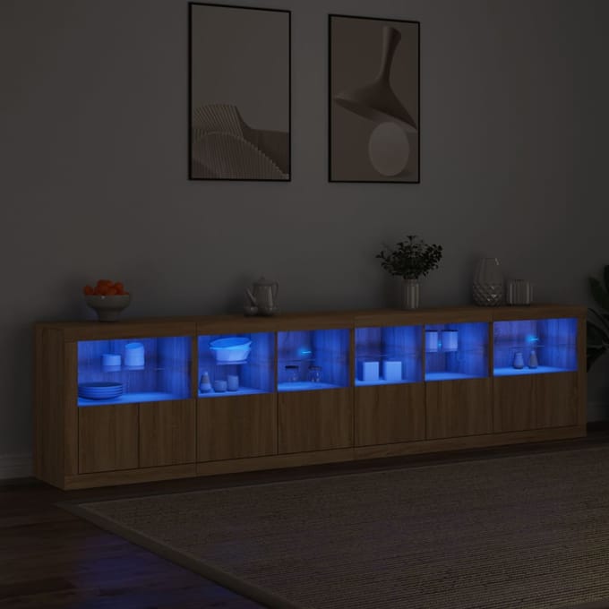 vidaXL - Dressoir - met - LED-verlichting - 283x37x67 - cm - sonoma - eikenkleurig