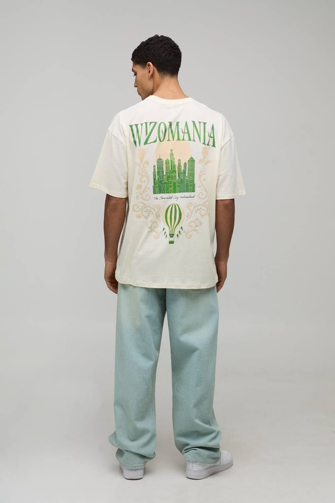 Tall Oversized Wicked License Printed T-Shirt | Ecru | Size Large
