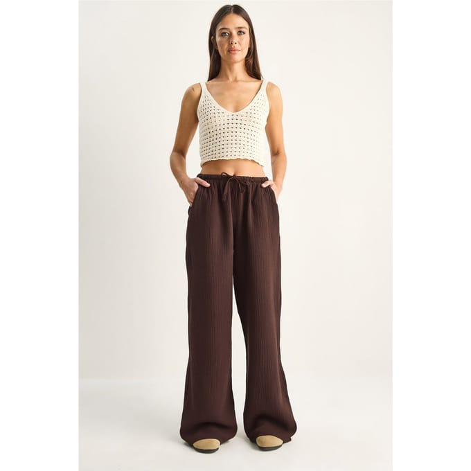 Wijdgesneden Katoenen Crepe Broek