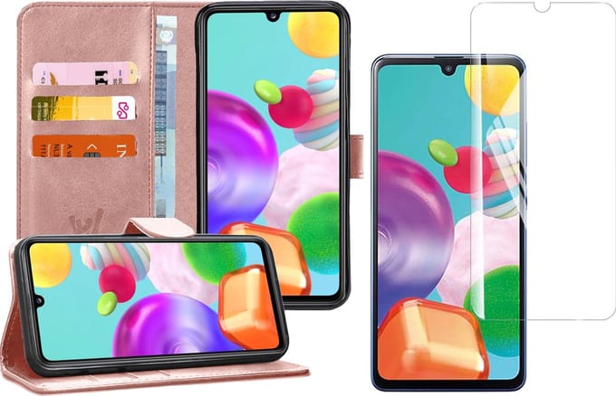 Hoesje geschikt voor Samsung A41 en Screenprotector - Book Case Kunstleer Wallet Roségoud + Screen Protector