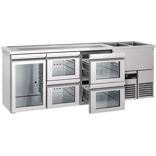 GGM Gastro Bierkoeling PREMIUM - 2500x700mm - 1 glazen deur & 4 laden zilver