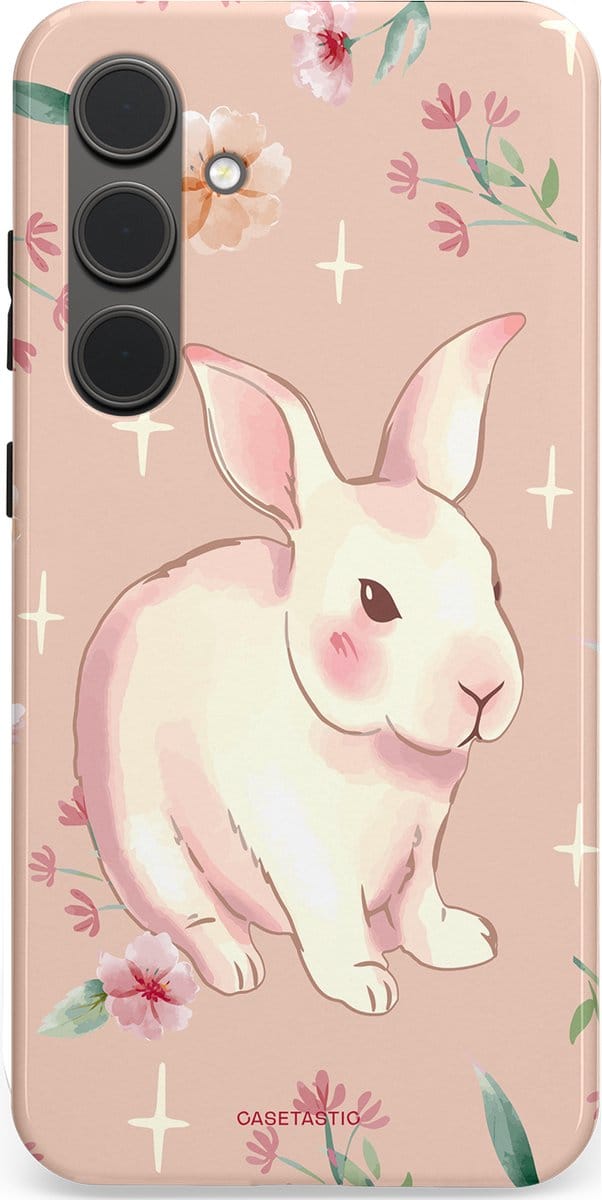 Casetastic hoesje geschikt voor Samsung Galaxy S24 Plus - Dubbellaagse bescherming - Schattig konijntje - Fashion Case - Zand Perzik