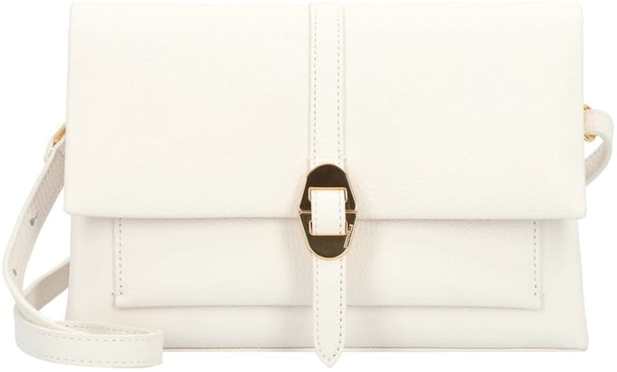 COCCINELLE Leren Schoudertas Dorian Handbag Grained Leather Blanco Crème