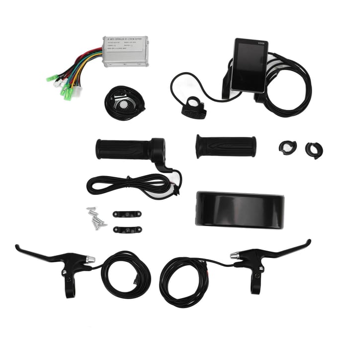 15A DC36V 48V Elektrische Fiets Controller Display Set met Remhendel Draaihendel PAS Magnetisch black