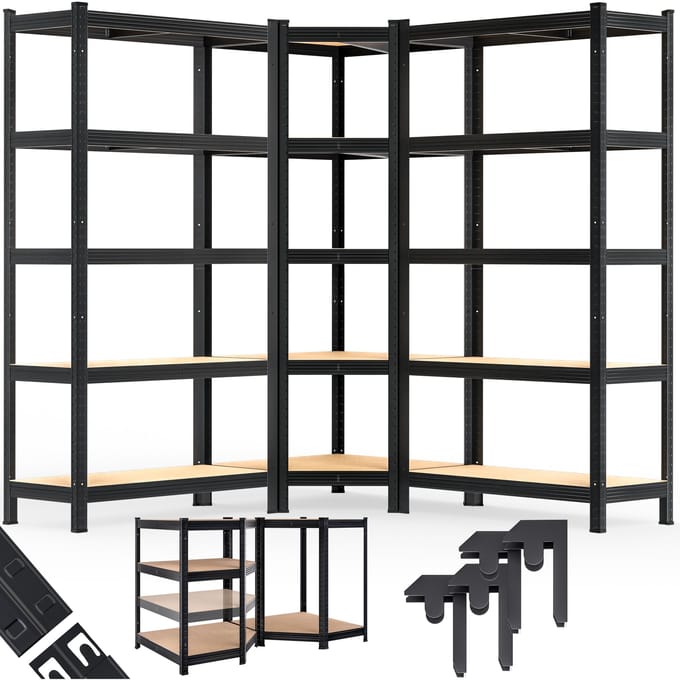 Monzana Stellingkast – Set van 3 Hoek 190x90x40cm - Zwart